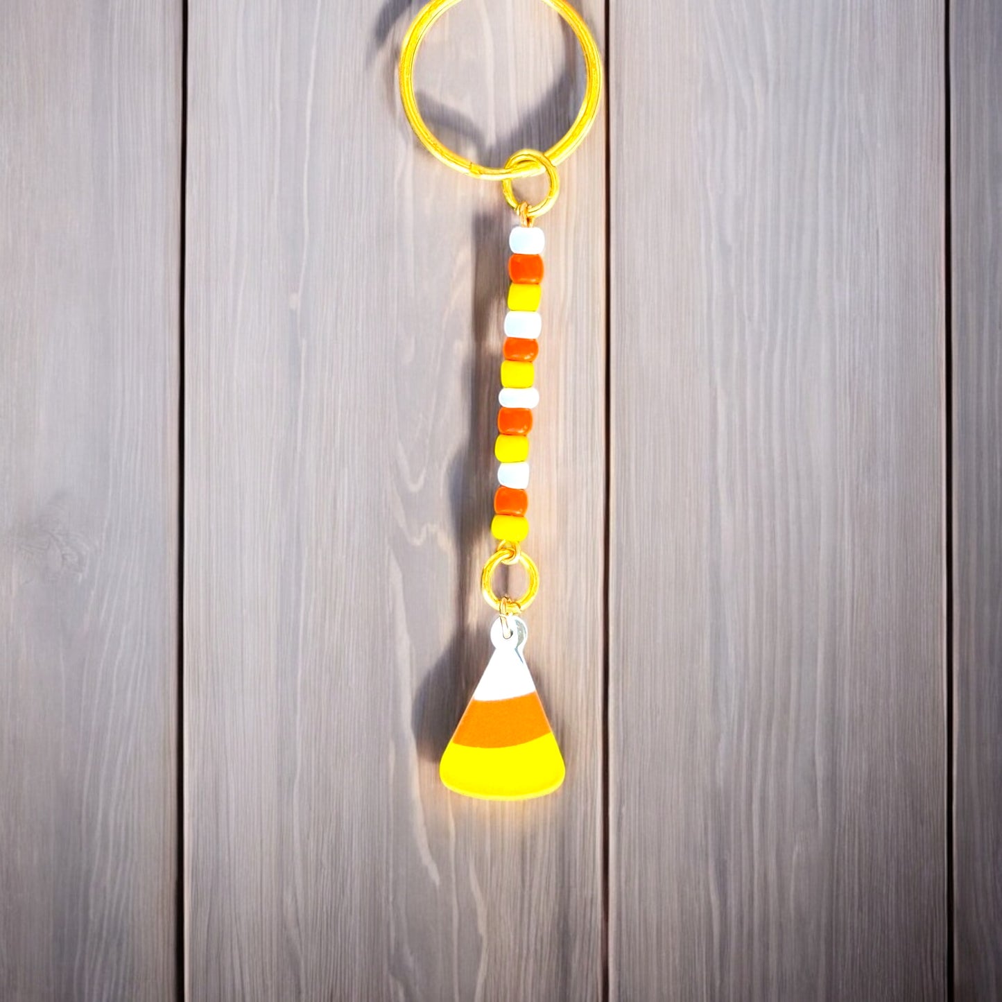 Candy Corn Charm Seed Bead Keychain