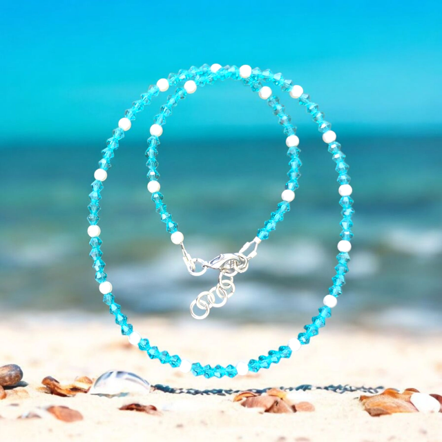 Preciosa Crystal Bi-cone with Crystal Pearl Bead Necklace