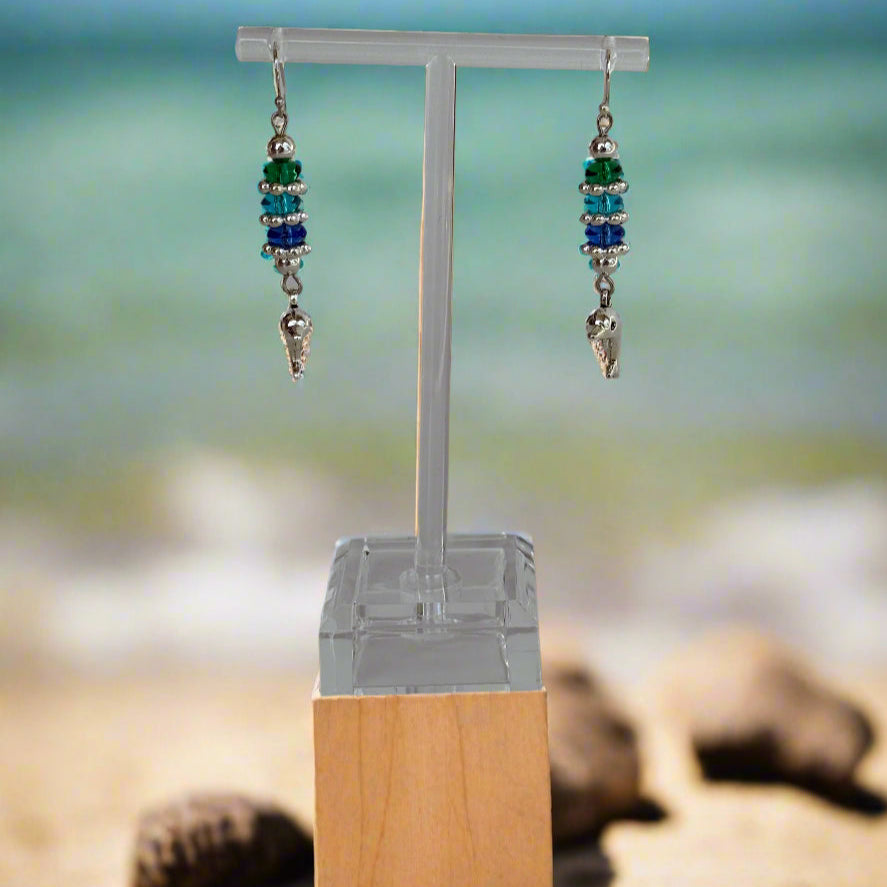 Dolphin Stainless Steel Blue/Green Beaded Earring