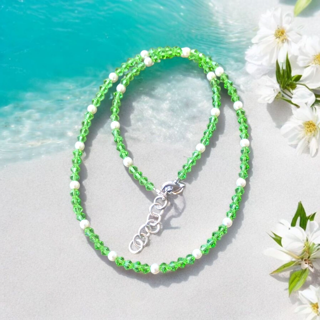 Preciosa Crystal Bi-cone with Crystal Pearl Bead Necklace
