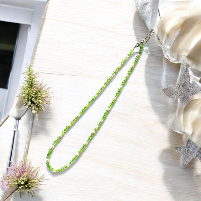 Preciosa Crystal Bi-cone with Crystal Pearl Bead Necklace