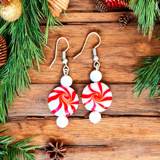 Peppermint Candy Glass Bead Earring