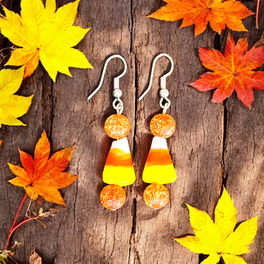 Candy Corn Glass Earring