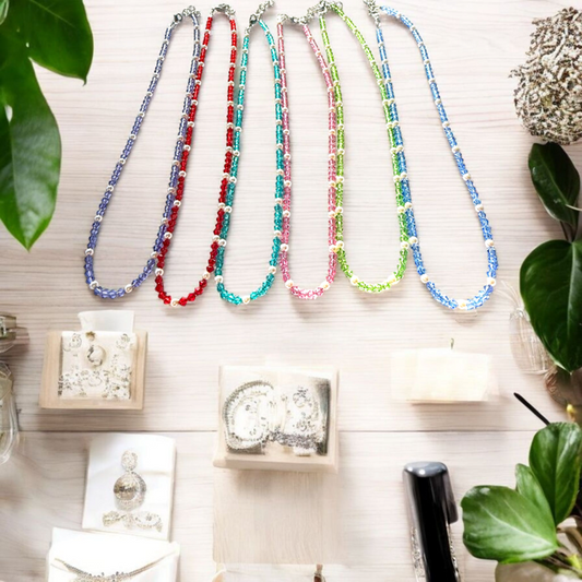 Preciosa Crystal Bi-cone with Crystal Pearl Bead Necklace