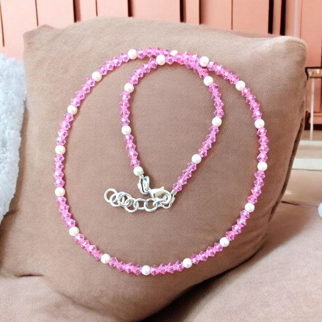 Preciosa Crystal Bi-cone with Crystal Pearl Bead Necklace