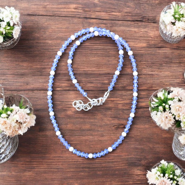 Preciosa Crystal Bi-cone with Crystal Pearl Bead Necklace