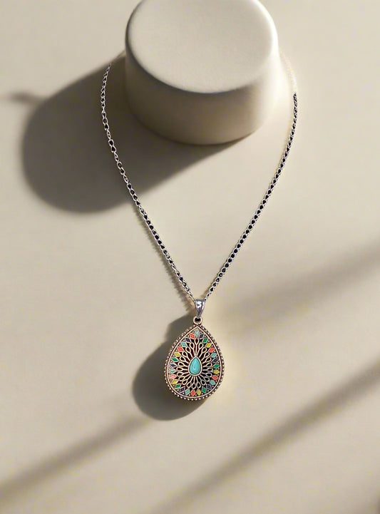 Antique Teardrop Enamel Pendant Necklace