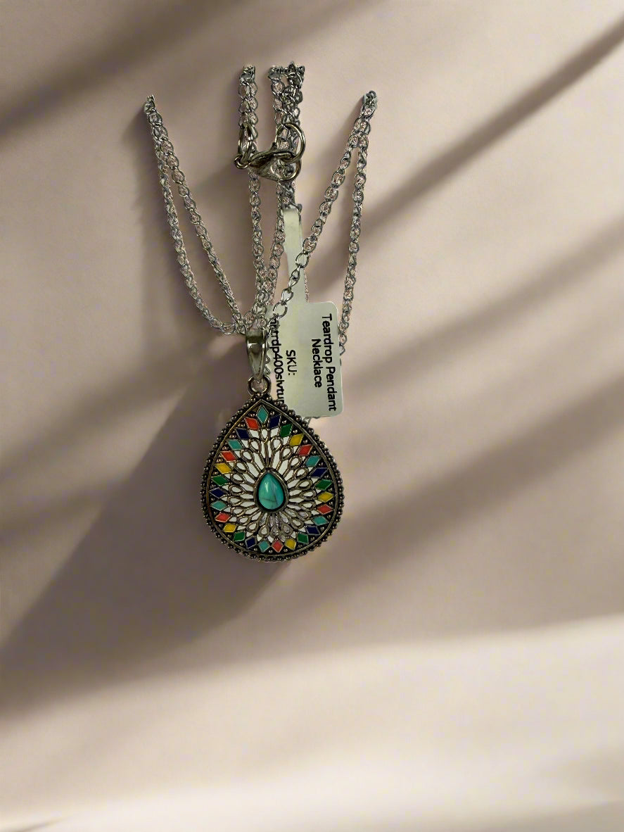 Antique Teardrop Enamel Pendant Necklace